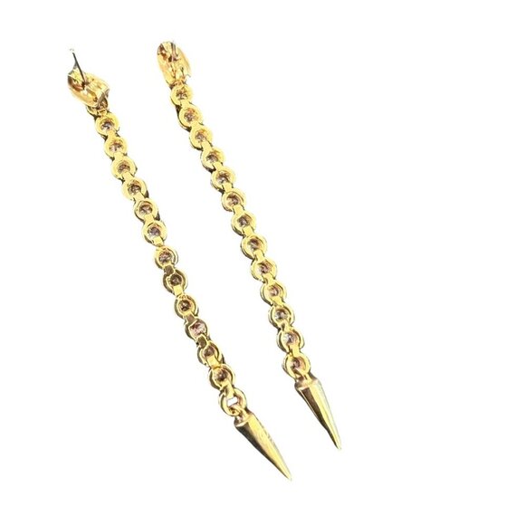 Gold Tone Bezel Set CZ Dangle Drop Earrings - Picture 4 of 5